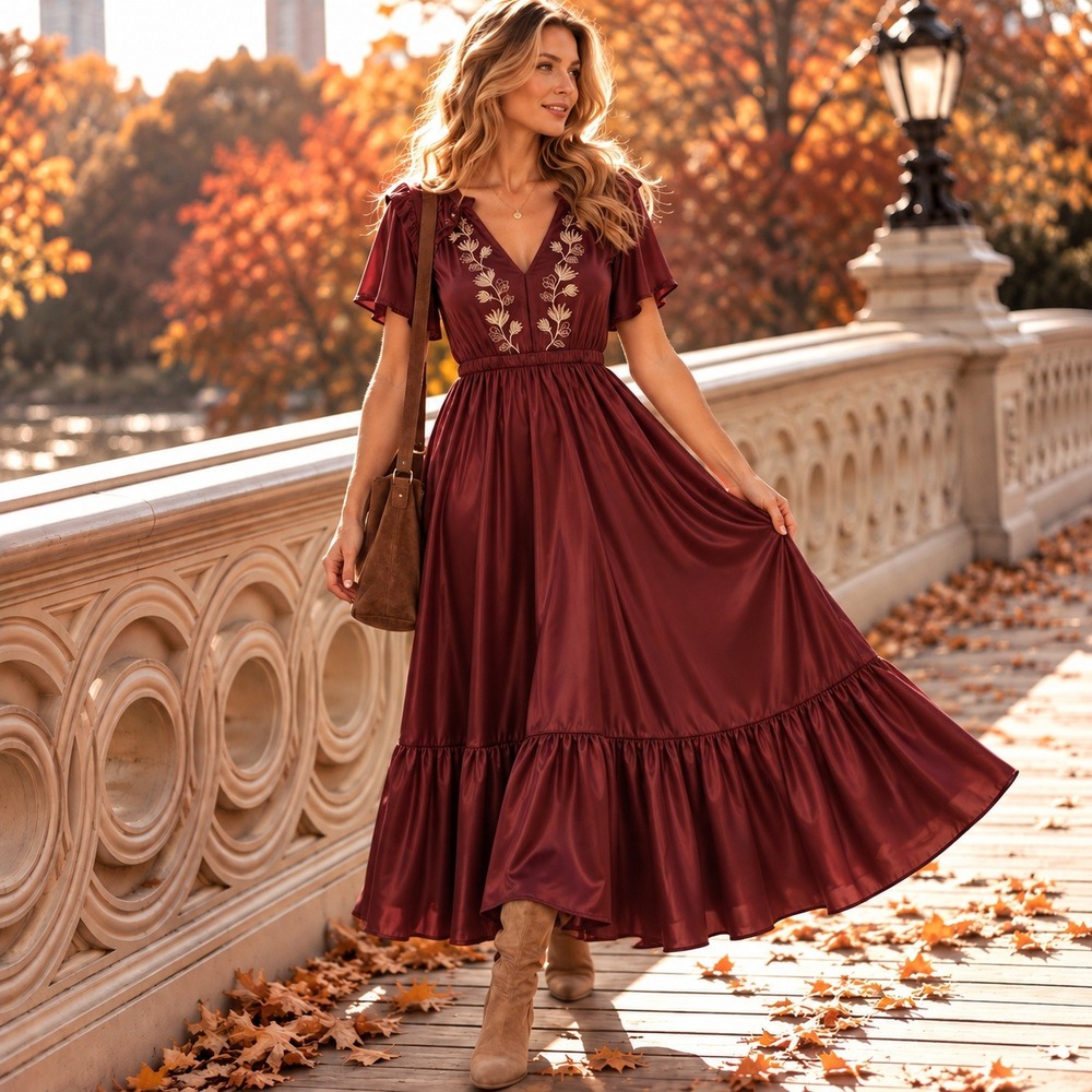 Anthropologie Fig & Flower Large Midi Dress Cottagecore Romantic Fall Boho Chic